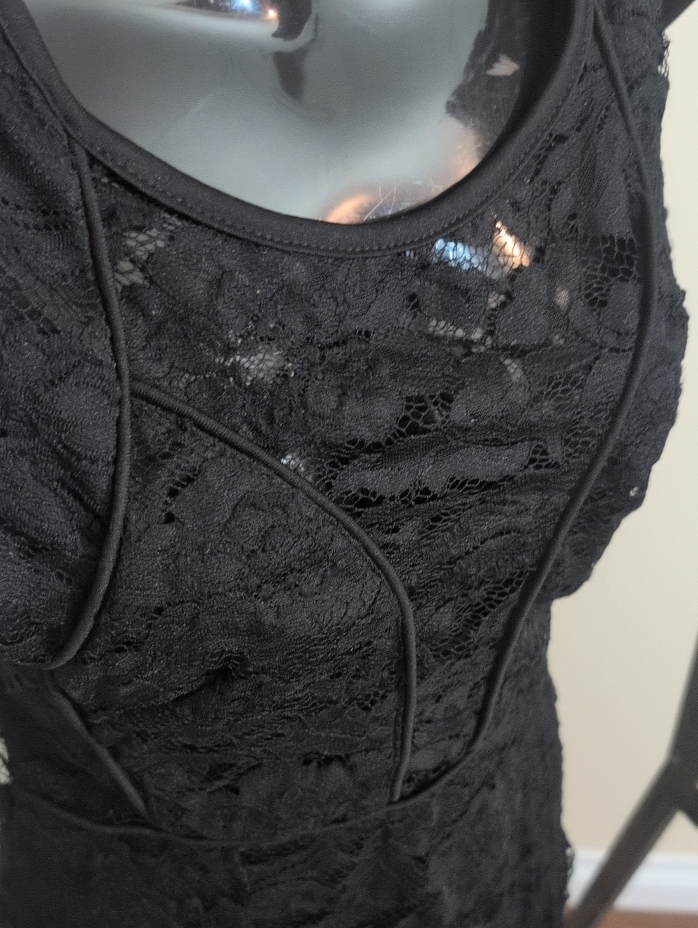 Revamped | Black Lace Maxi Dress with Sheer Paneling - Picture 5 of 12